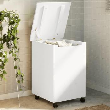 Cesta de lino con ruedas de pino macizo 45x45x64cm