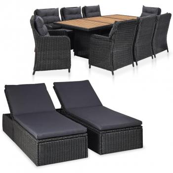 Juego de comedor de jardín 11 piezas ratán sintético negro