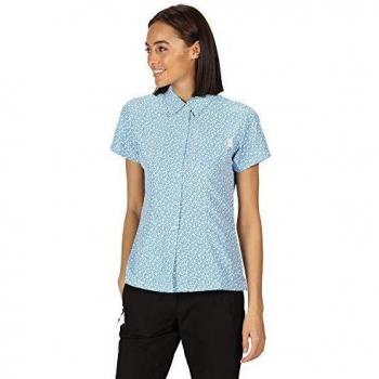 Regatta Mindano V-Camisa De Manga Corta Y Tejido De Secado Rápido Shirts, Mujer, Blue Aster Print, 10