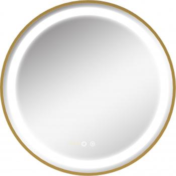 Espejo de Baño con Luz LED Táctil y Reloj Ø60x4 cm Dorado