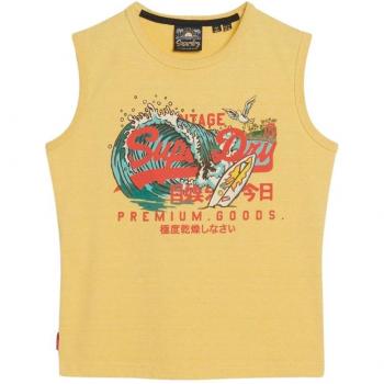 Superdry Women's Slim Fit LA Vintage Logo Sleeveless T-Shirt in Sun Yellow