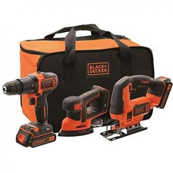 BLACK+DECKER BCK31S1S-QW - Kit de taladro percutor, lijadora de detalles Mouse y sierra de calar 18V con 2 baterías de litio 1.5Ah, cargador y bolsa de transporte