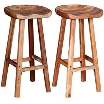 Solid Acacia Wood Bar Stools (Pair)