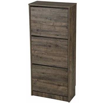 Mueble Zapatero Serie Volga 51AB - Armario zapatero estrecho alto de 3 puertas abatibles, medidas: 123x54x25 cm, acabado en Roble Puccini