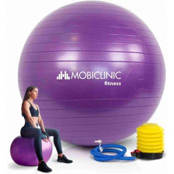 Pelota de Pilates Mobiclinic PY-01 | 65 cm | Antideslizante | Anti-pinchazos | Incluye inflador | Lavable | Morado