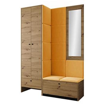 Conjunto de Recibidor Hartford 318, Aglomerado Laminado, Espejo Incluido, Roble Artisan y Negro, 206x144x44cm