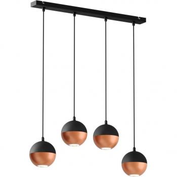 Lámpara de Techo Colgante Helam Midnight 4 Luces Alargado Negro/Cobre 60cm
