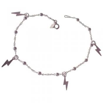 Pulsera de Plata Ley 925m para Mujer, 19 cm, con Cadena de Bolas Combinadas y Rayos Colgantes