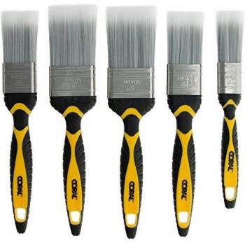 Juego de Pinceles de Pintura Coral Shurglide con Cabezas SRT sin Pérdida de Cerda - Set de 5 Piezas Amarillo/Negro