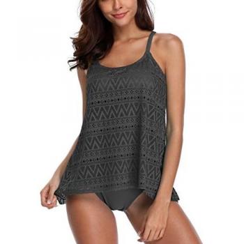 FLYILY Tankini baño de Malla para Mujer Conjunto de Dos Piezas Bikini de Cintura Alta Tallas Grandes
