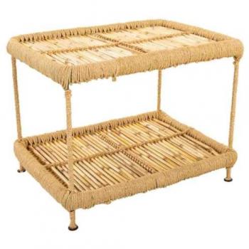 Mesa de Centro Alexandra House Living Natural Bambú Cuerda Hierro 38 x 37 x 49 cm 1 Estante