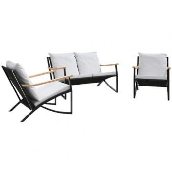 3-Piece Black Steel Balcony Furniture Set with Cushions