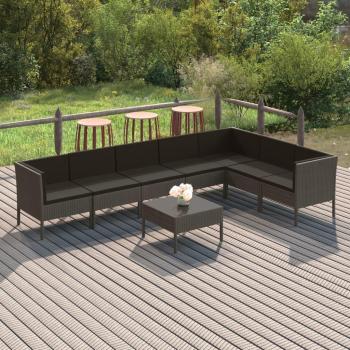 8-Piece Grey Poly Rattan Garden Lounge Set with Cushions