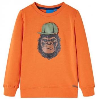 Sudadera Infantil con Estampado de Gorila Ropa de Manga Larga Cuello Redondo Naranja Oscuro 116