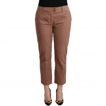 Brown Cotton Tapered Cropped Pants