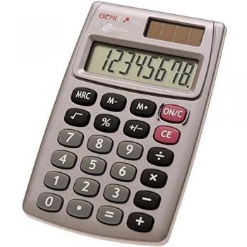 Calculadora Pocket Genie 510 - 8 Dígitos, Solar y Batería, Diseño Compacto, Color Gris