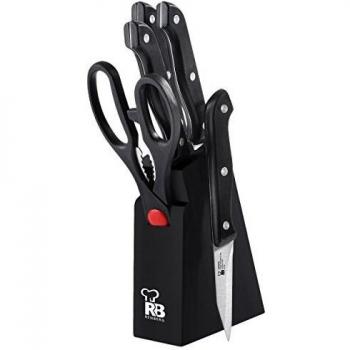 Renberg Set de 4 Cuchillos, Tijeras y Tacoma, Acero Inoxidable, Negro, 6 x 13 x 24.5 cm