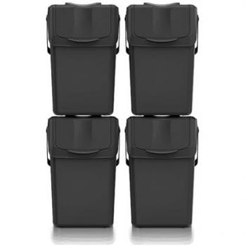 Set de 4 cubos de basura KEDEN SORTIBOX para reciclado, blanco roto y negro, volumen total 4x25L + 100L