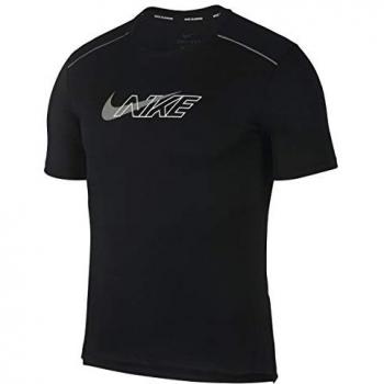 Nike M Nk DF Miler SS Flash NV Short Sleeve Top, Hombre, Black/Reflective silv, XL