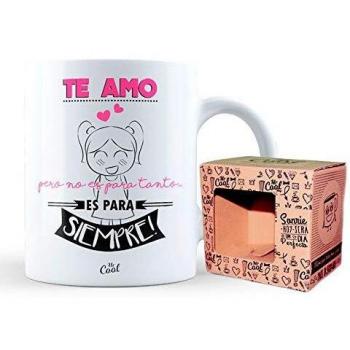 Mr Cool Taza en Caja Regalo en Mensaje Te Amo Pero no es para Tanto es para Siempre-Rosa, Cerámica, Multicolor, 15x10x5 cm