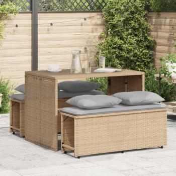 Set Comedor de Jardín 3 Piezas con Cojines de Polyrattan Beige