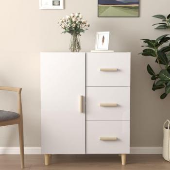 Aparador de madera contrachapada 69,5x34x90 cm blanco brillante, mueble de almacenaje de salón con armarios y cajón de madera, buffet moderno, armario auxiliar y armario de almacenamiento