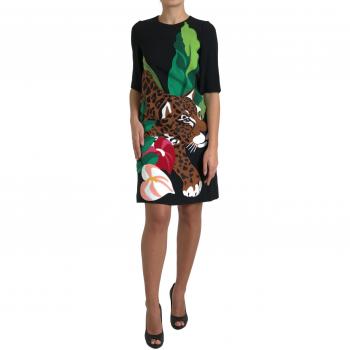 Dolce & Gabbana Black Tiger Jungle Print Sheath Stretch Dress - IT50 | XXL