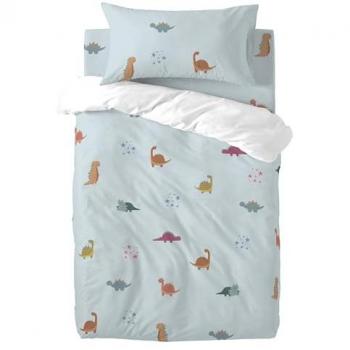Juego de Funda Nórdica Mini Dinosaurio Multicolor para Cuna de Bebé 2 Piezas, 100% Algodón, 115x145 cm