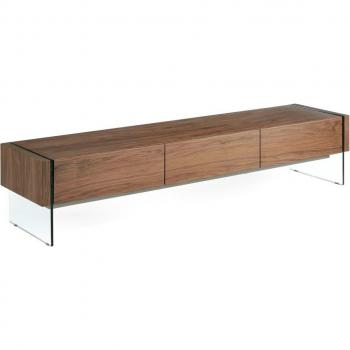 Mueble TV ANGEL CERDÁ 3085C Nogal con laterales de cristal, dimensiones 188 x 45 x 39 cm, material chapa de nogal y cristal