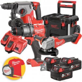 Milwaukee M18 Fuel Cordless Tool Kit - Grinder, Hammer Drill, and 3 x 5Ah Batteries Combo
