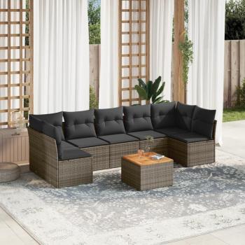 8-Piece Grey Poly Rattan Garden Sofa Set with Cushions