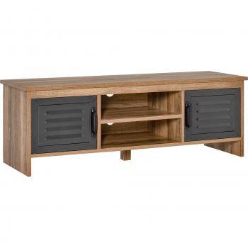 Mueble de TV HOMCOM para televisores de 42 con 2 compartimentos cerrados y 2 estantes - Madera Natural y Gris