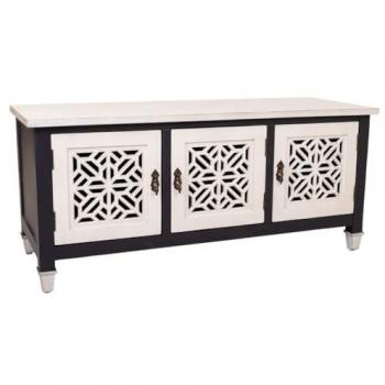 Mueble Auxiliar Bajo de Madera Alexandra House Living Blanco y Negro con 3 Puertas, Madera de Abeto y MDF, Dimensiones: 40 x 46 x 105 cm