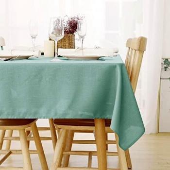 Deconovo Manteles para Mesa Rectangular Decorativas de Cocmedor Efecto Lino 130 x 160cm Agua Verde