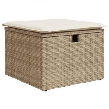 Taburete de jardín con cojín ratán sintético beige 55x55x37cm