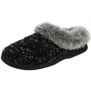 Dearfoams 50456 Cable Grueso Estorbo Knit Zapatillas Negro S Negro