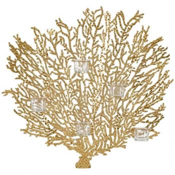 Decoración de Pared Cristal Dorado Metal 58,5 x 8,5 x 55 cm