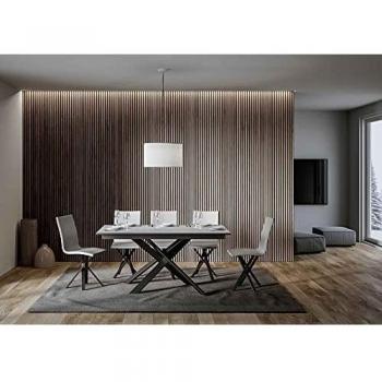 Mesa extensible Ganty de fresno blanco con borde y estructura antracita, dimensiones 90x160/220 cm