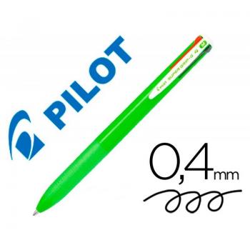 Bolígrafo Pilot Super Grip G Retráctil 4 Colores Tinta Base de Aceite Sujeción de Caucho 0.4 mm - Color Verde