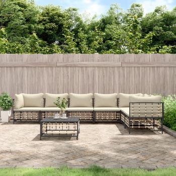 vidaXL 8-Piece Anthracite Poly Rattan Garden Lounge Set with Cushions
