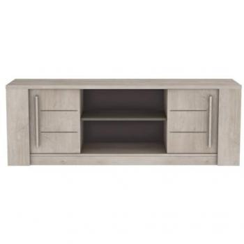 Mueble de TV CALICOSY 2 Puertas Corredizas L150 cm - Decoración en Roble y Hormigón