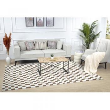Surya Modern Boho Scandinavian Design Short Pile Area Rug, Rectangular 160 x 213 cm in Cream and Terracotta