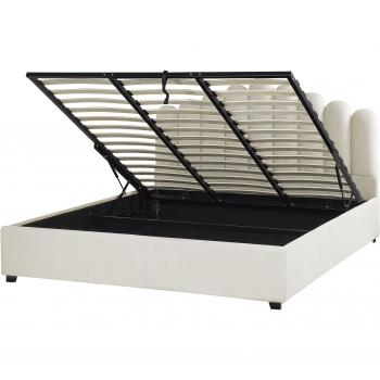 Cama matrimonial de tejido blanco 180x200 cm con almacenaje de terciopelo blanco y negro, somier de listones Vincennes