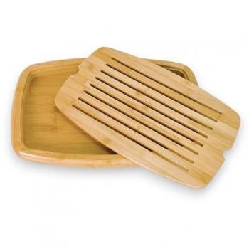 Tabla para Cortar Pan de Bambú con Bandeja Recogemigas, Robusta y Resistente, 8 Canales Horizontales, 39x26x3cm