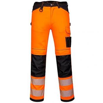 Pantalones de trabajo de alta visibilidad Portwest PW34 Naranja/Negro con cinta reflectante 28 29