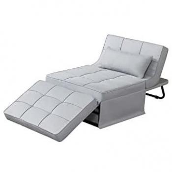 Sillón Puf Ottoman 3 en 1 Concept Usine tela gris, se transforma rápidamente en sillón y cama supletoria, diseño moderno, ahorro de espacio, tejido poliéster