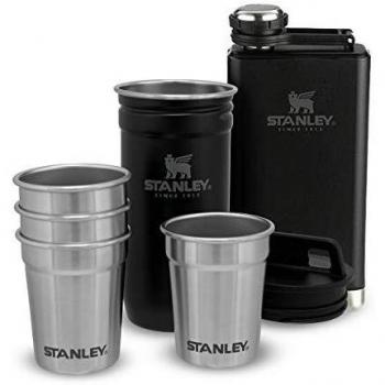 Stanley Adventure Pre-Party Vasos de Chupito + Petaca Set Matte Black – Acero Inoxidable Sin BPA - Petaca de Acero Inoxidable - Set de regalo - Apta Para Lavavajillas