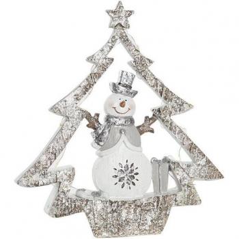 Figura decorativa de resina con árbol blanco iluminado por LED
