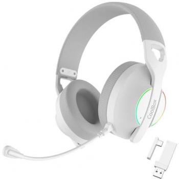 Auriculares Gaming Inalámbricos y Alámbricos CoolBox WB01 con Micrófono, Conexión Bluetooth 5.4 y USB Tipo C, Iluminación RGB, Autonomía de 20h, Blanco