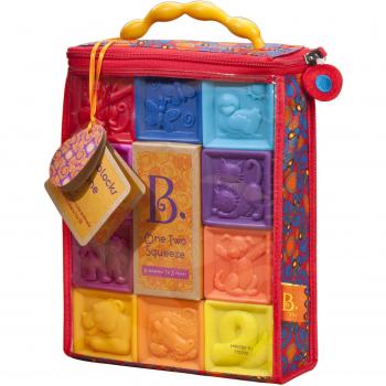 Battat B. toys – One Two Squeeze Blocks – Bloques de construcción para niños – Juguetes educativos para bebés de 6 meses en adelante, con números, formas, animales y texturas – 10 bloques suaves apilables
